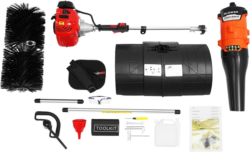 2-Stroke 1700W Gas Power Snow Sweeping Broom,52cc Handheld Broom Walk Behind Sweeper,Single Cylinder Outdoor Hand Held Sweepers w/hairdryer,Cleaning Driveway Turf Lawns Power Brush Cleaner Tools