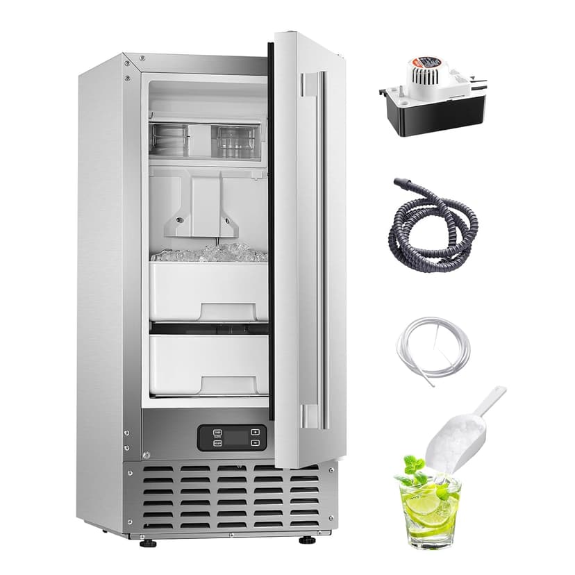 VEVOR Under Counter Ice Maker, 66 Lbs/Day Under Counter Stainless Steel Nugget Ice Makers Machine with Drain Pump, Reversible Door, 18 Lbs Storage, Freestanding Ice Maker for Commercial Home Kitchen