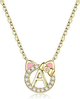 Gift Box Packaging, 14k-Gold-Plated, Cat Themed Gifts for Cat Lovers, Kids Jewelry for Girls, Birthday Gifts for Girl Kids MONOOC Cat Gifts for Girls - Tiny Cat Initial Necklace for Teen Girls Kid B0GCYVBZVP