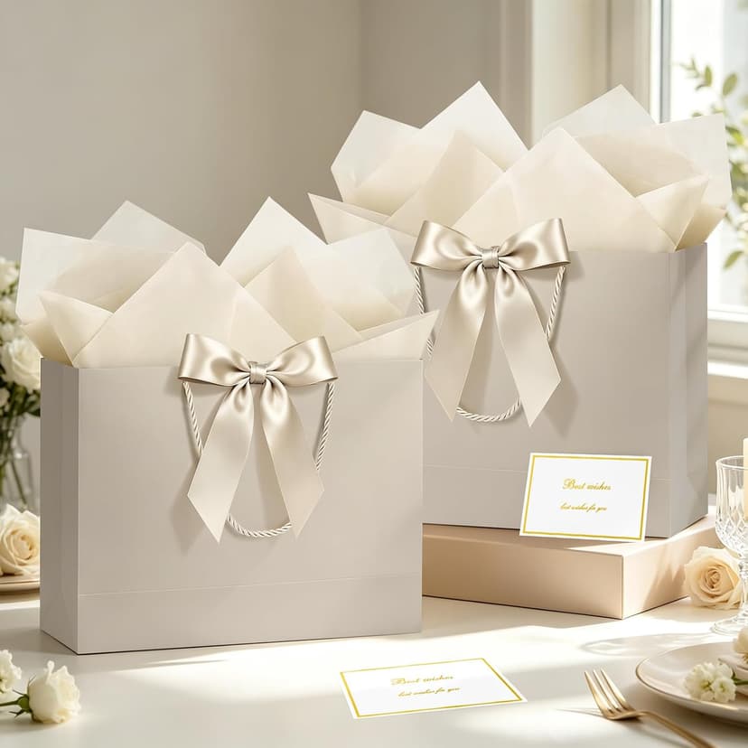 JMANNI Gift Bag, 1PCS Gift Bags Large with Ribbon and 1 Greeting Cards 2 Tissue Paper, Portable Paper Gift Bag with Handles, Birthday Gift Bags,Present Bags for Wedding Party Mothers Day