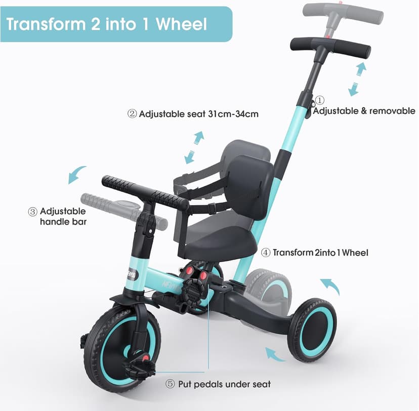 Toddler Trike with Push Handle Lets Parents Steer and Converts to Balance Bike, Fun Outdoor Toy for Boys and Girls, Blue newyoo TR007 5-in-1 Tricycle for Toddlers 1-3, Toddler Bike, Birthday Gift B0B9LCT9B7