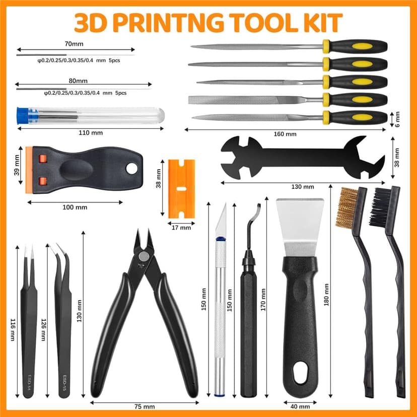 50Pcs 3D Printer Tool Kit & Accessories for All FDM/SLA Printers, Includes Nozzle Cleaning Kit, Scraper, Deburring Tool, Files, Brushes - Complete Starter Kit with Case