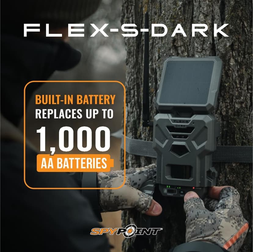 SPYPOINT Flex-S-Dark Ultimate Pack with SD Card + LIT-22 - Solar Cellular Trail Camera – Built-in Solar Panel, 40MP Photos, 1080p Videos + Sound, No-Glow Game Camera, Night Vision, Trail Cam