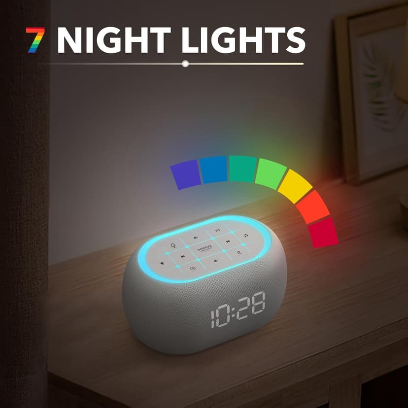 ANJANK White Noise Sound Machine Alarm Clock with Bluetooth Speaker, 21 Relaxing Sounds, 7 Night Lights,0-100% Dimmer/Sleep Timer/30-Level Volume Control,Sound Machine for Kids Adults Sleeping,Bedroom
