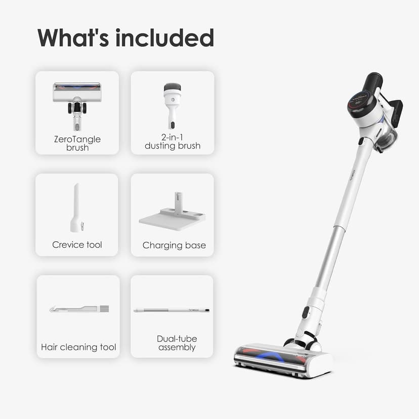 Tineco Pure ONE S15 Essentials Cordless Vacuum Cleaner, Stick Vacuum Rechargeable with Anti-Tangle Brush, LED Headlights for Hard Floor, Pet Hair & Home Cleaning