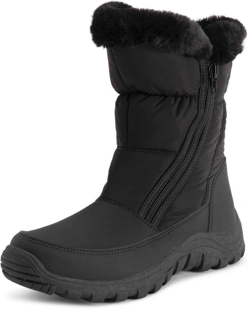 POLAR Womens Memory Foam Twin Zip Opening Pull On Nylon Waterproof Thick Faux Fur Lined Winter Rain Snow Boots
