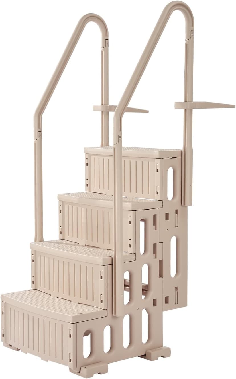 VEVOR Swimming Pool Ladder, 4-Step Double Handrails Stairs with Non-Slip Heavy Duty Steps, Max Load Capacity 400 lbs, for 48-54 in Inground & Above-Ground Pools of Any Decking Surface, Taupe