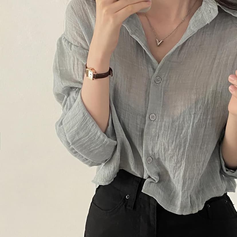 LREUIP Chic Korean Style Academy Style, Casual Perspective Sexy, Versatile Long Sleeved Shirt, Loose top, Elegant Goddess
