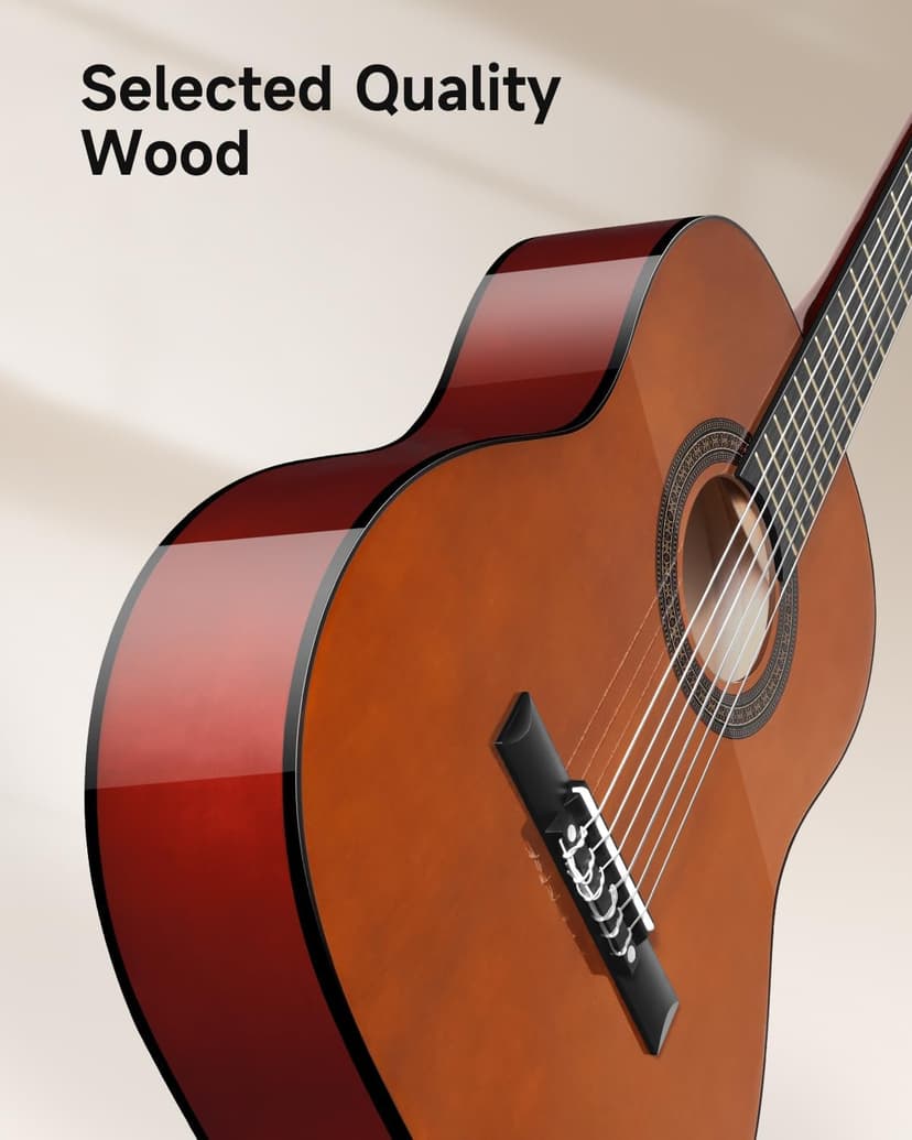 Moukey 36" Acoustic Guitar for Beginners Kids Youth 3/4 Size Dreadnought Travel Guitarra Acustica Kit with Chord Poster, Gig Bag, Tuner, Picks, Nylon Strings, Capo, Strap - Brown