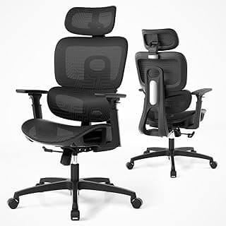 MoNiBloom Ergonomic Office Chair, High Back Mesh Desk Chair with Adjustable Headrest & 3D Armrests, Lumbar Support, 90–145° Recline, Swivel Rolling Computer Chair for Office Conference Room (1)