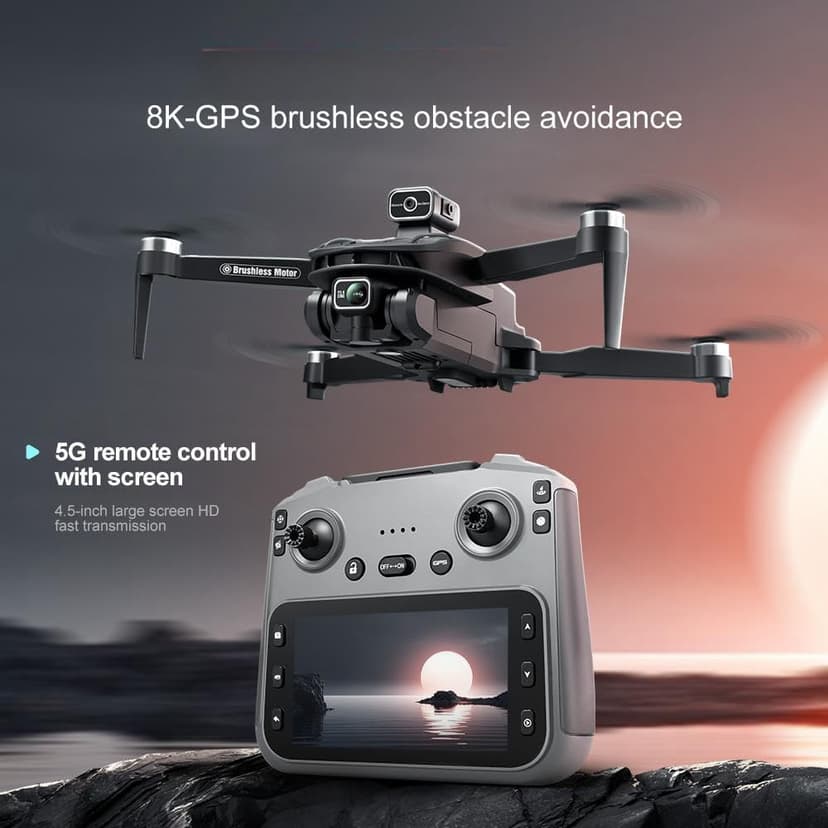 GPS Drone with 4K Camera, 4.5" LCD Display Screen Controller- 3,280ft RC Range, Auto return, Follow Me, Go Home, Gesture Control, One Key Takeoff/Landing, Altitude Hold,led Light ，Professional Quadcopter for Aerial Photography Control and Video Recording, Sports Racing Car Appearance, Adult Beginner-Friendly FPV RC Quadcopter For Kids 8-12