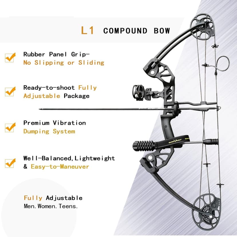 Compound Bow Draw Weight 0-70 Lbs for Pull Beginner and Intermediate Archer Fully Adjustable 19.25"-31" with All Accessories, up to IBO 320 fps,Package with Archery Hunting Equipment New 2024
