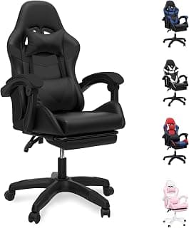 J.M.-Deco Gaming Chair Office Chair-Big and Tall Office Ergonomic Chair with Foot Rest - Comfy Desk Chair with Lumbar Support,Black