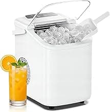 NEWBULIG Ice Maker, Countertop Ice Machine with Handle, 9 Bullet Cubes in 6~8 Mins, 26lbs Daily, Self-Cleaning with Basket and Scoop for Home/Kitchen/Camping/RV