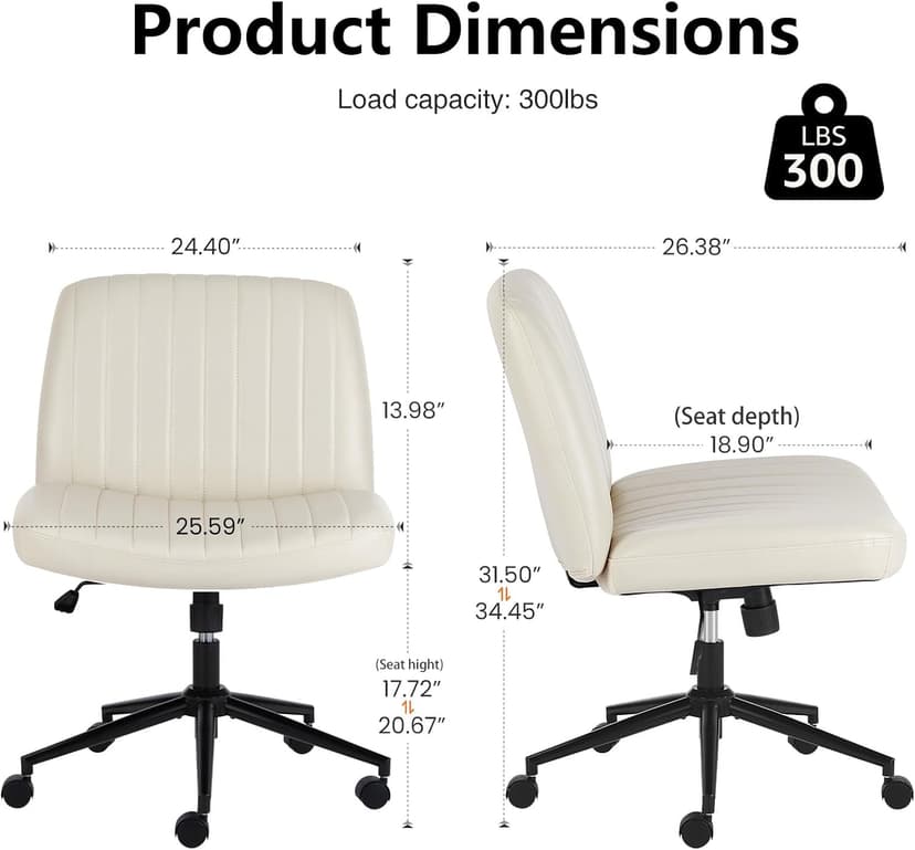 OLIXIS Criss Cross Chair with Wheels Wide Cross Legged Office Desk Vanity Chair Comfy Fabric Armless Adjustable Swivel for Home Computer Task PU Beige