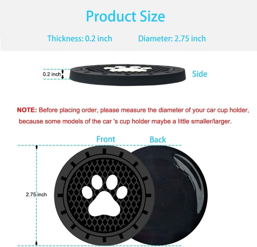 Car Cup Holder Coasters-Car Interior Accessories 2.75 inch Silicone Anti Slip Cute Dog Paw Car Coaster -Universal (Pack of 2)