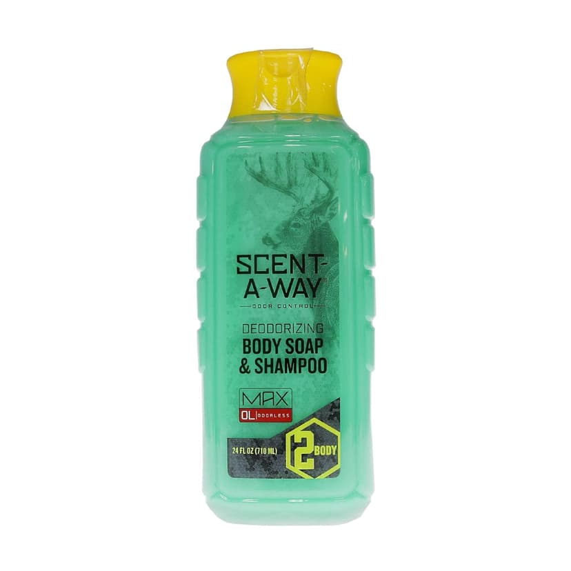 Hunters Specialties Scent-A-Way MAX Liquid Body Soap & Shampoo - Odorless Green Soap Scent Eliminator for Hunters, Trappers, Anglers, and Campers - 24 OZ
