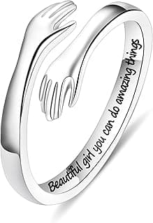 Yesteel S925 Sterling Silver Hug Ring for Women Teen Girls, Adjustable Ring Jewelry Mothers Day Birthday Gifts for Daughters Mom Sister Wife Friends Grandma
