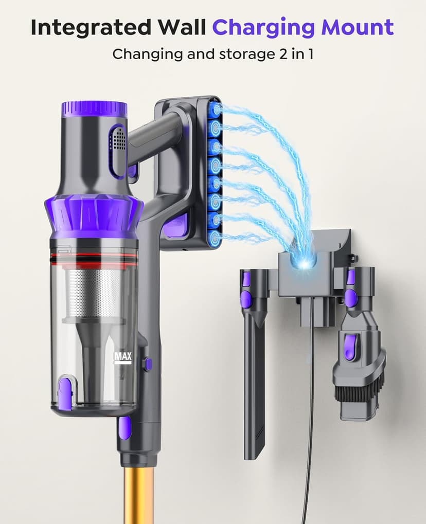 Cordless Vacuum Cleaner, 50KPA Powerful Suction, 70Min Runtime Vacuum Cleaners for Home, Self-Standing Stick Vacuum with Charging Dock Station,Anti-Tangle Brush for Home Pet Hair/Carpet/Hardwood Floor