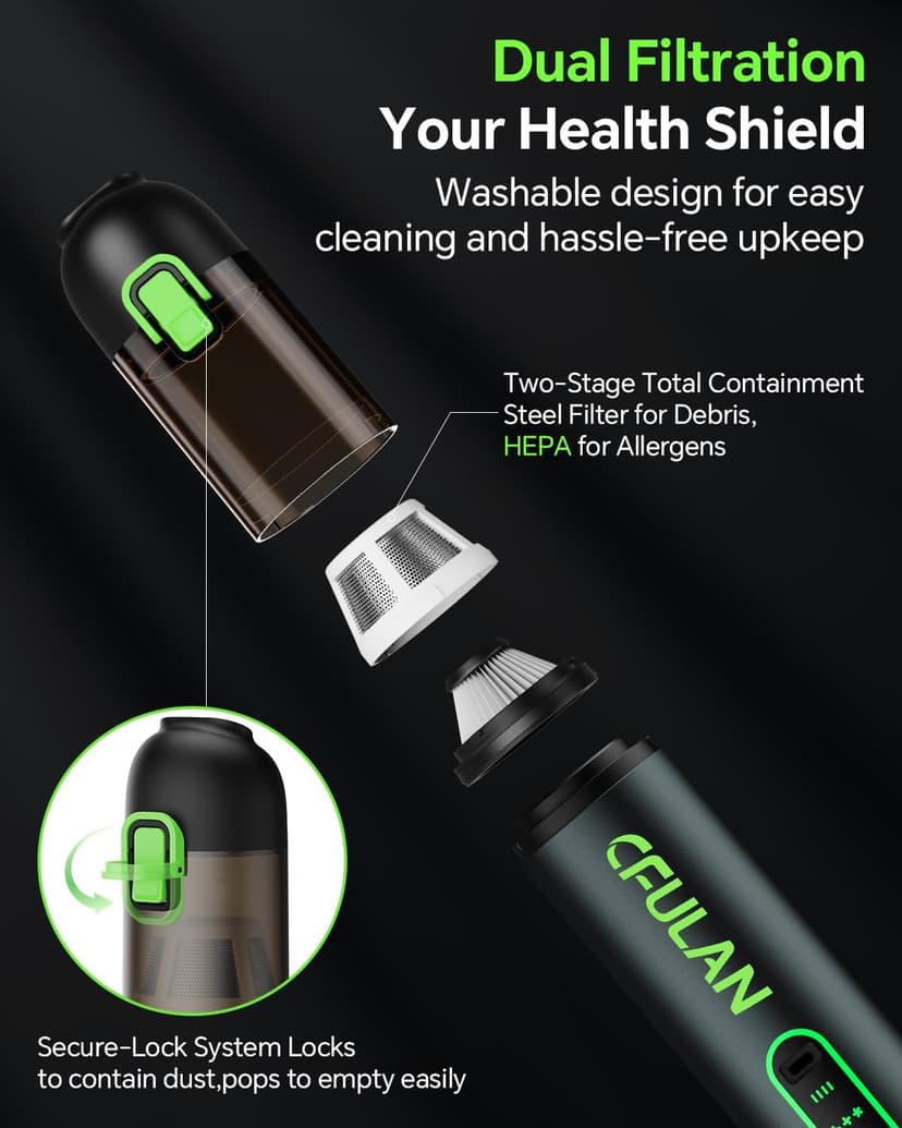 Car Vacuum Portable Cordless, 21KPa 4-in-1 Handheld Mini Vacuum Cleaner with 8 Attachments, 3 Suction Modes, One-Touch Empty, Type-C Charge, Hand Vacuum for Car, Home, Keyboard, Small Job