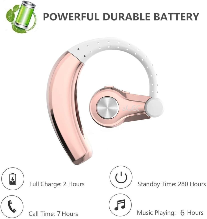 PONYBRO Wireless Headset with Mic,Unmatched Comfy Wireless Earbud w/ 8 Hrs, HiFi Sound Cell Phone Earpiece Hands Free Headphone Compatible with Android/iPhone/Smartphones/Laptop, Rose Gold