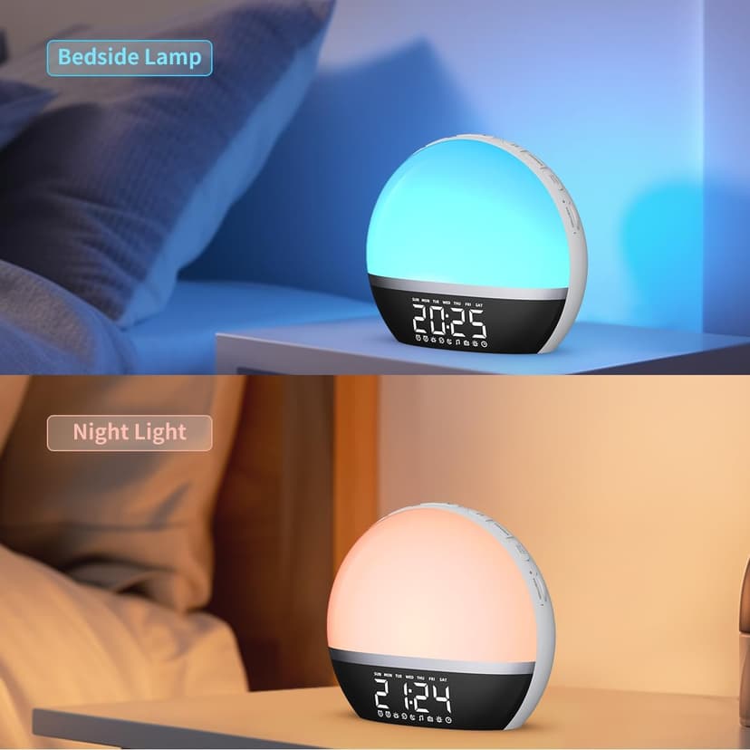 SoundLegend FM Radio Sunrise Alarm Clock Sound Machine Wake-Up Light Sunrise Sunset Simulation Adjustable Volume Brightness Sleep Aid 13 Colors 23 Sounds 28 Tunes Snooze Dual Alarm 4 Timers