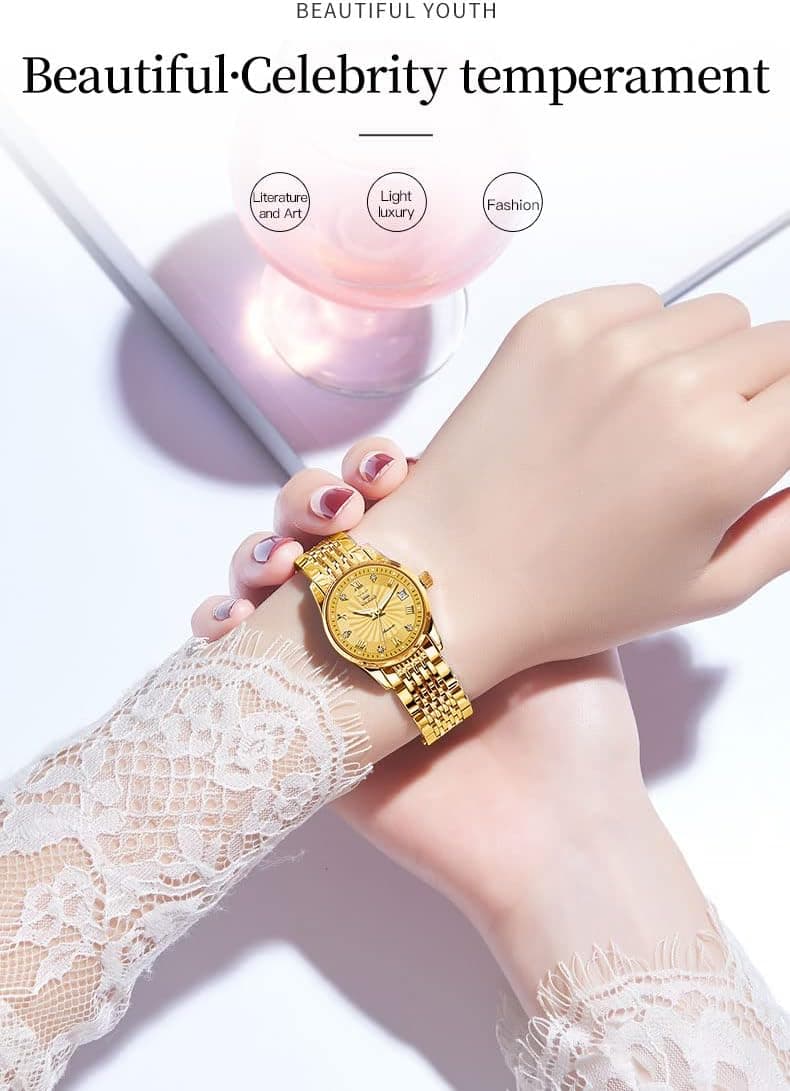 OLEVS Womens Automatic Watches Gold Classic Diamond Ladies Self Winding Mechanical Two Tone Stainless Steel Wrist Watch Date