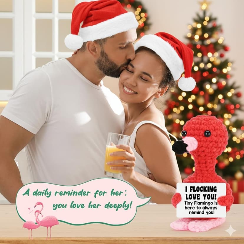 Funny Gifts for Her Girlfriend Christmas Valentines Day Anniversary Women Birthday Gifts Wife Stocking Stuffers, I Love You Flamingo Romantic Gift for Couple, Handmade Crochet Flamingo Lover Present