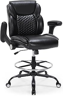 Drafting Chair, Tall Office Chair with Adjustable Armrests Mid-Back Standing Desk Chair with Footrest Ring, PU Leather High Executive Desk Chair Counter Height Office Chair for Home and Office, Black