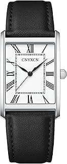 CNYXCN Business Watches for Men,Minimalist Simple Wrist Watch Analog Quartz-Rectangle Roman Numerals Dial,Comfortable Leather Strap,Waterproof