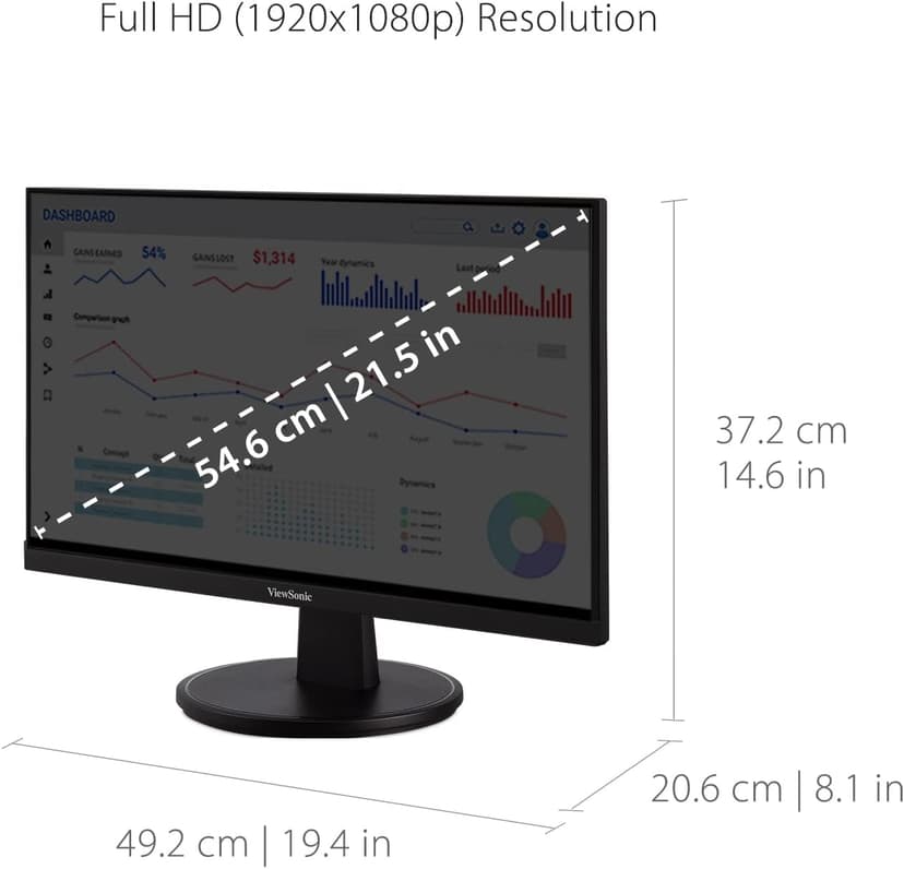 ViewSonic VS2247-MH 22 Inch 1080p Monitor, 100Hz Refresh Rate for Smooth Home and Office Viewing, Eye Care Technology, Thin Bezels, HDMI, and VGA Inputs