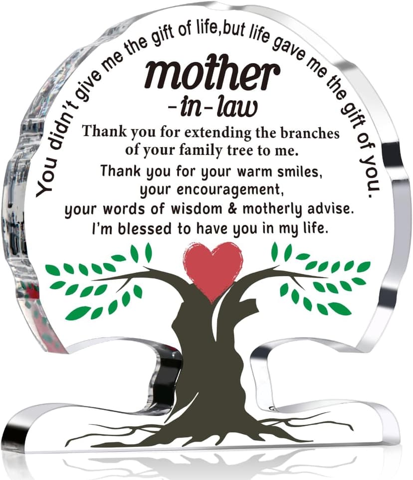 Gifts for Mother in Law from Daughter Son in Law, Thanks You Mom Best Mother in Law Ever Gift Desk Signs Home Decor Mother in Law Birthday Gifts Christmas Acrylic Tree Plaque B0CD7QK38F
