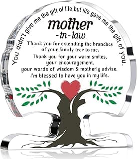 Gifts for Mother in Law from Daughter Son in Law, Thanks You Mom Best Mother in Law Ever Gift Desk Signs Home Decor Mother in Law Birthday Gifts Christmas Acrylic Tree Plaque B0CD7QK38F