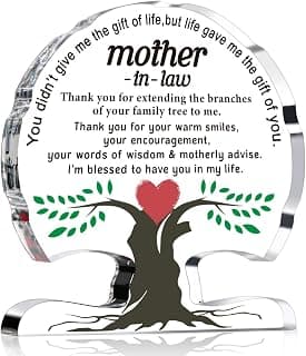 Gifts for Mother in Law from Daughter Son in Law, Thanks You Mom Best Mother in Law Ever Gift Desk Signs Home Decor Mother in Law Birthday Gifts Christmas Acrylic Tree Plaque B0CD7QK38F