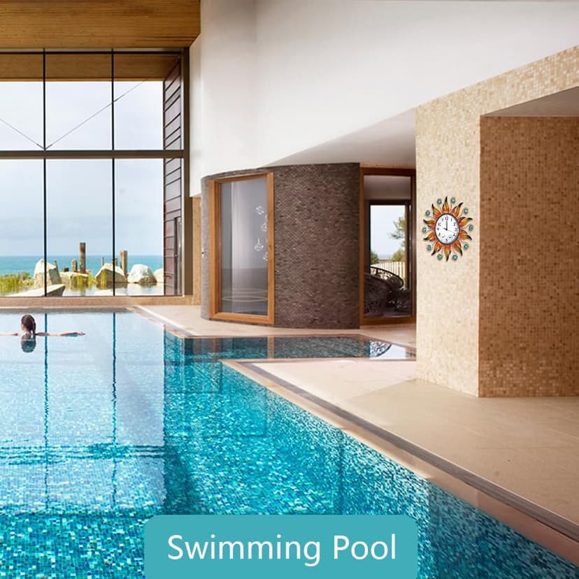 HOBYLUBY Sun Outdoor Clock with Thermometer and Hygrometer Combo, Silent No-Ticking Outdoor Wall Clock, Waterproof Quartz Clock for Patio, Living Room, Kitchen, Garden, 13 Inch