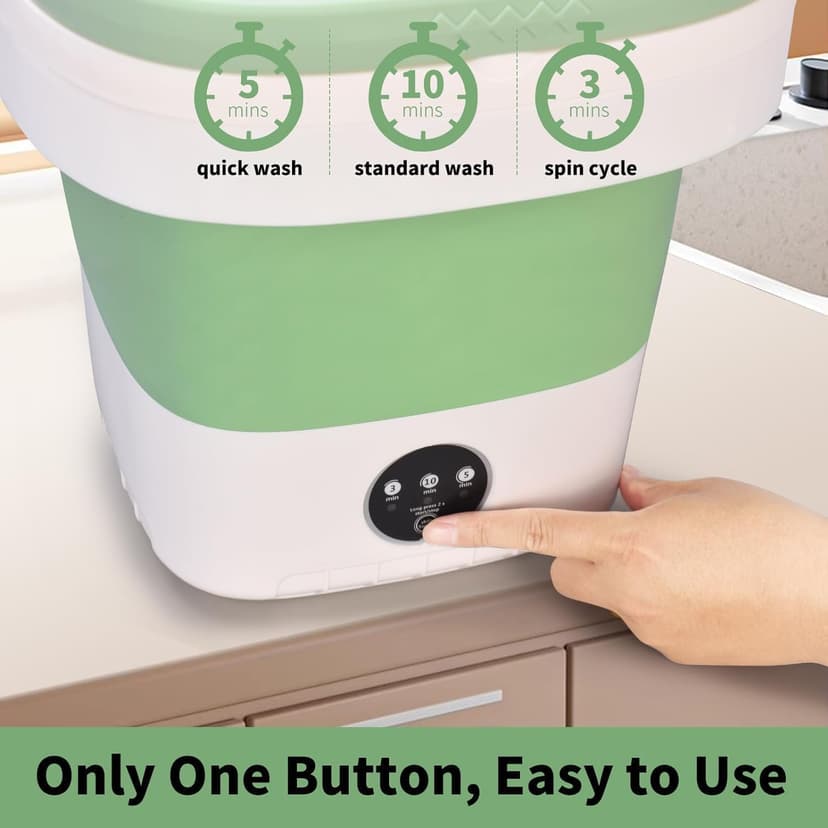 Portable Mini Washing Machine, Foldable Washer and Dryer with 3 Modes Deep Cleaning, Upgraded Small Collapsible Laundry for Hotel, Apartment, Home and Travel - Green