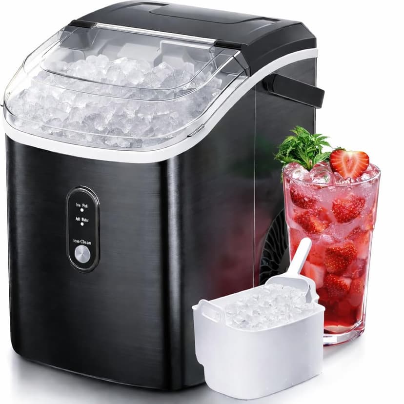 Antarctic Star Nugget Ice Maker Countertop with Soft Chewable Ice, Portable Sonic Ice Maker with Basket and Scoop, Removable Top Cover, Auto-Cleaning for Home/Party/RV/Camping (Stainless Steel Black)