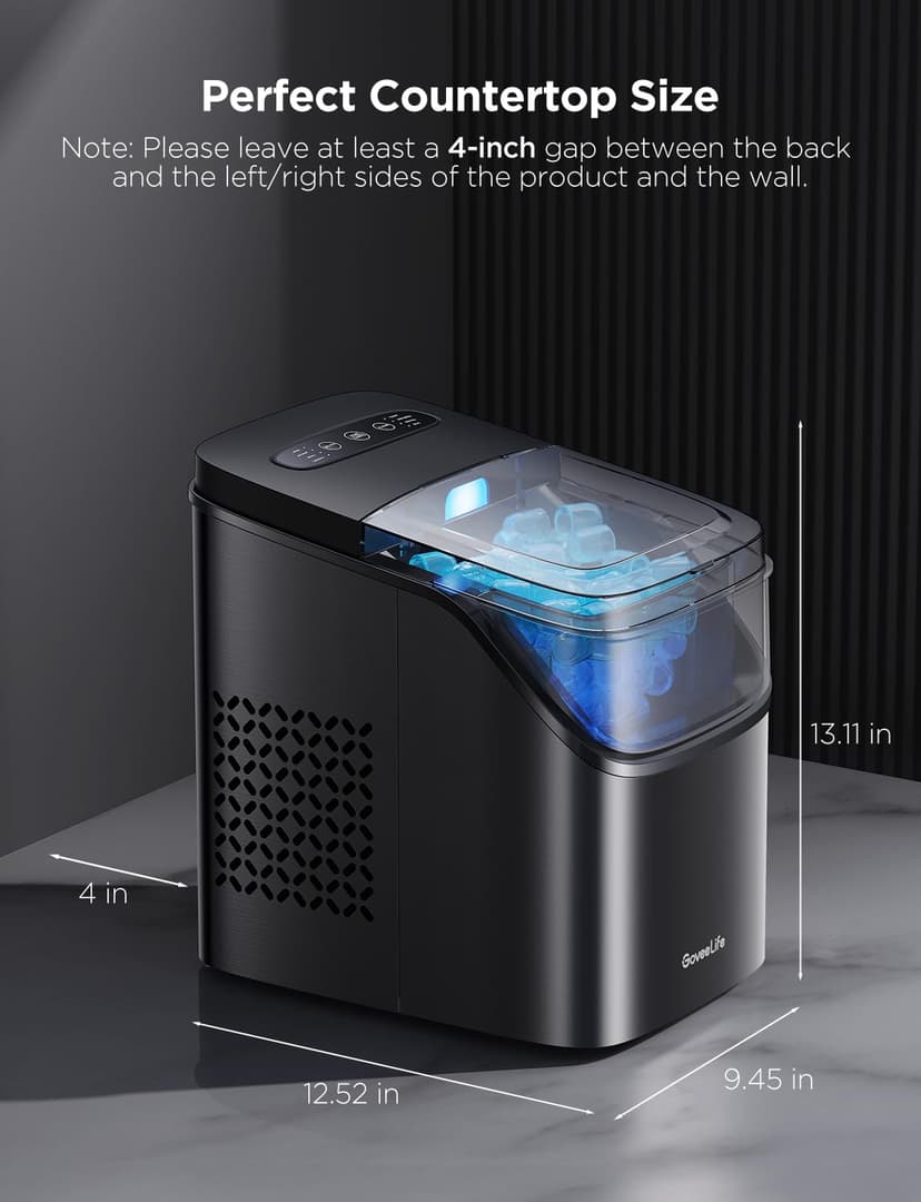 GoveeLife Smart Ice Maker Countertop, Portable Ice Machine with Voice Control, 9 Ice Cubes in 6 Minutes 3 Sizes, 26lbs/24Hrs, Self Cleaning RGB Lights, Quiet Ice Maker with Scoop for Kitchen Silver