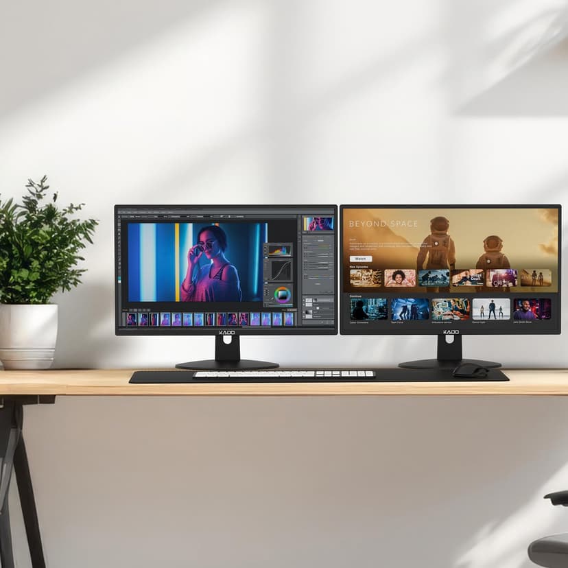 Kado Dual Monitor Setup - 2-Pack 24" 1920x1080 Computer Monitor 75Hz VESA Mount HDMI Office Gaming Hybrid Multitasking Daytrading Built-in Speakers