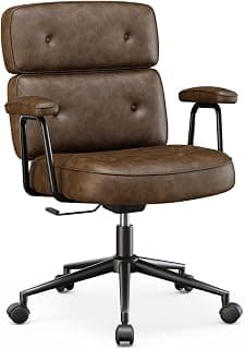 OLIXIS Ergonomic Home Office Desk Chair, PU Leather Computer Chair with Lumbar Support Adjustable Height Rolling Swivel Executive Task Armrests Chair, Modern Brown
