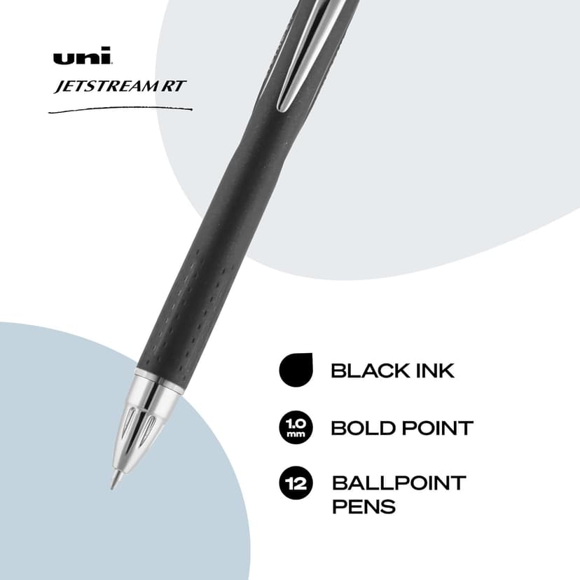Uniball Jetstream RT 12 Pack, 1.0mm Bold Black, Wirecutter Best Pen, School Pens, Ballpoint Ink Pens - School Supplies, Ballpoint Pen, Colored Pens, Smooth Writing Pens