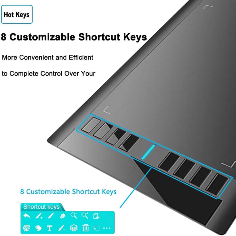 Graphics Drawing Tablet, UGEE M708 10 x 6 inch Large Drawing Tablet with 8 Hot Keys, Passive Stylus of 16384 Levels Pressure, UGEE M708 Graphics Tablet for Paint, Design, Art Creation Sketch