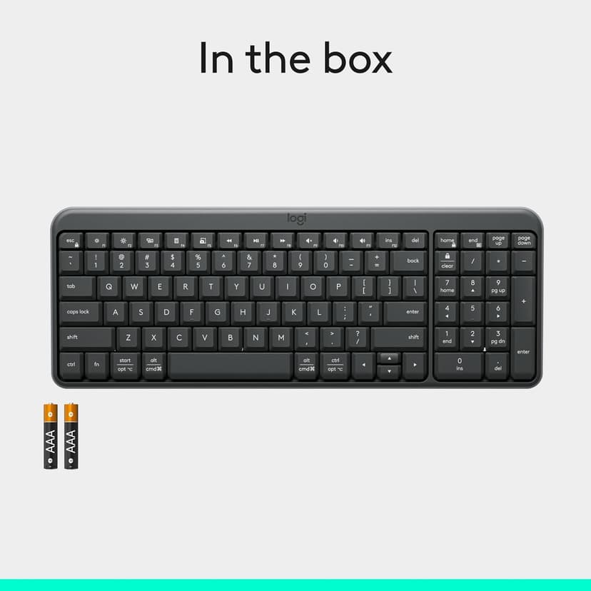 Logitech K250 Bluetooth Keyboard with Numpad, Easy Connectivity, Compact Wireless Keyboard Made with Recycled Plastic, Spill-Resistant, Comfortable Keys - Windows/MacOS - Graphite
