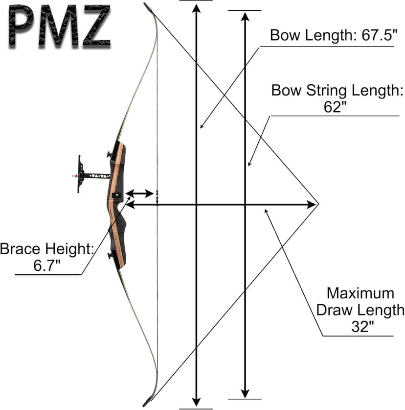 PMZ Recurve Bow and Arrow Set, Professional Aldults Archery Hunting Bow Kit, Ergonomic Design 67.5'' Takedown Bow for Youth Beginners Enthusiasts and Hunting, Right Hand (20-60lbs)