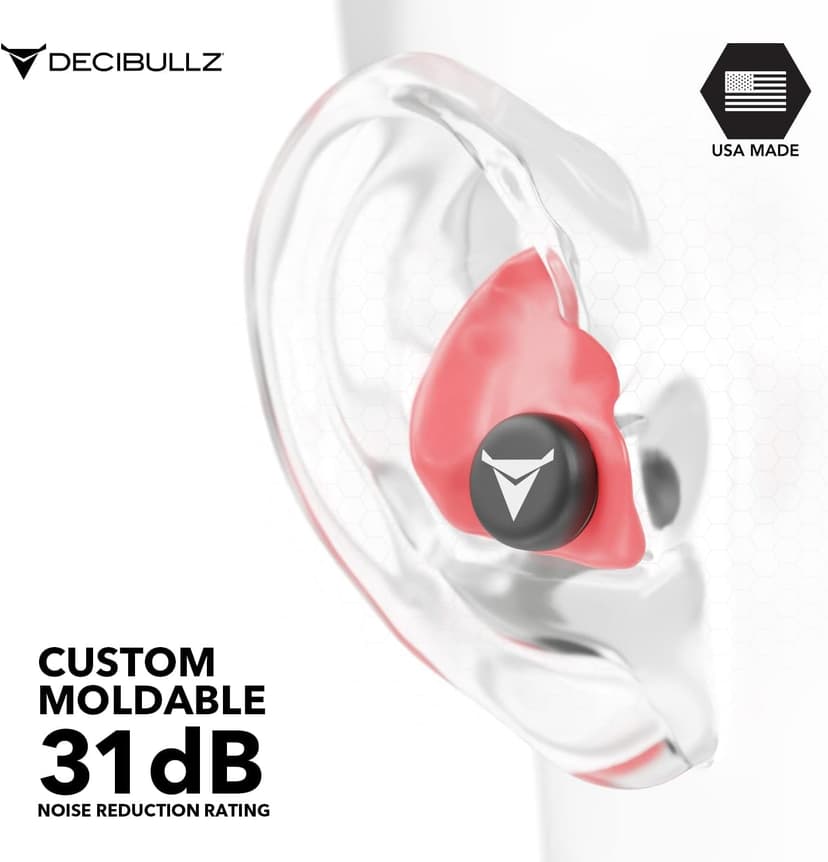 Decibullz - Custom Molded Earplugs, 31dB Highest NRR, Comfortable Hearing Protection for Shooting, Travel, Work and Concerts