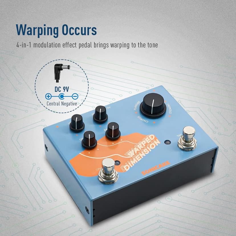 SONICAKE Modulation Guitar Effects Pedal 4 Mode of Chorus, Flanger, Phaser & Tremolo Digital Warped Dimension