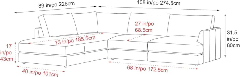 Valencia Serena 108" Full Leather Sectional Sofa with Left Bumper | Nappa 11000 Leather, Modern Low Profile Lounge Sofa | L Shaped Couch for Living Room Furniture,Cognac