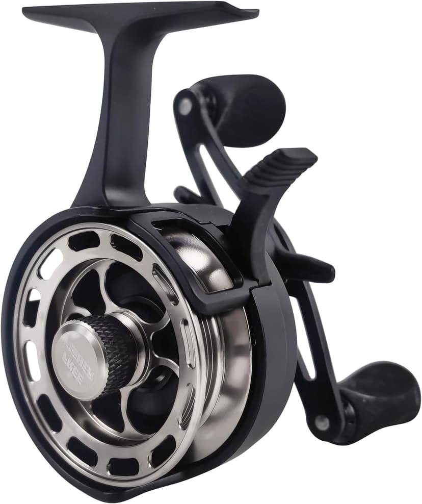 FREE FISHER Ice Fishing Reels 3.2:1 Gear Ratio Ultra Smooth 3+1Ball Bearings Strength CNC-machined Aluminum Inline Ice Fishing Reel with Left/Right Hand Retrieve