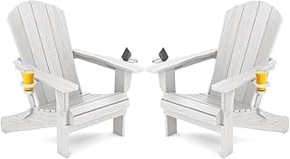 SERWALL Adirondack Chair with Cup Holders - Composite Adirondack Chairs Set of 2 HDPE Outdoor Chairs All Weather Use- White