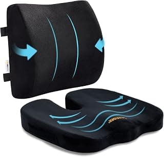 SAIREIDER Seat Cushion and Lumbar Support Pillow for Office Chair, Memory Foam Car Seat Cushions Back Support Pillows, Help Relieve Pain of Back, Lumbar, Tailbone and Sciatic Nerve（Black）